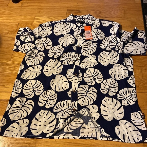 Margaritaville navy & white short sleeve button down shirt new - Picture 3 of 6